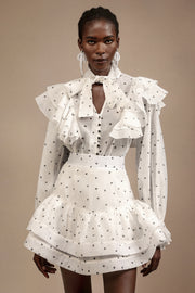 Walda Long Sleeves Dot Printed Folds Two-Piece Set